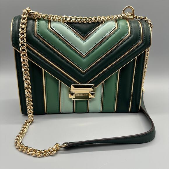 Michael Kors Whitney Quilted Green Tricolor Leather Chain Shoulder Bag